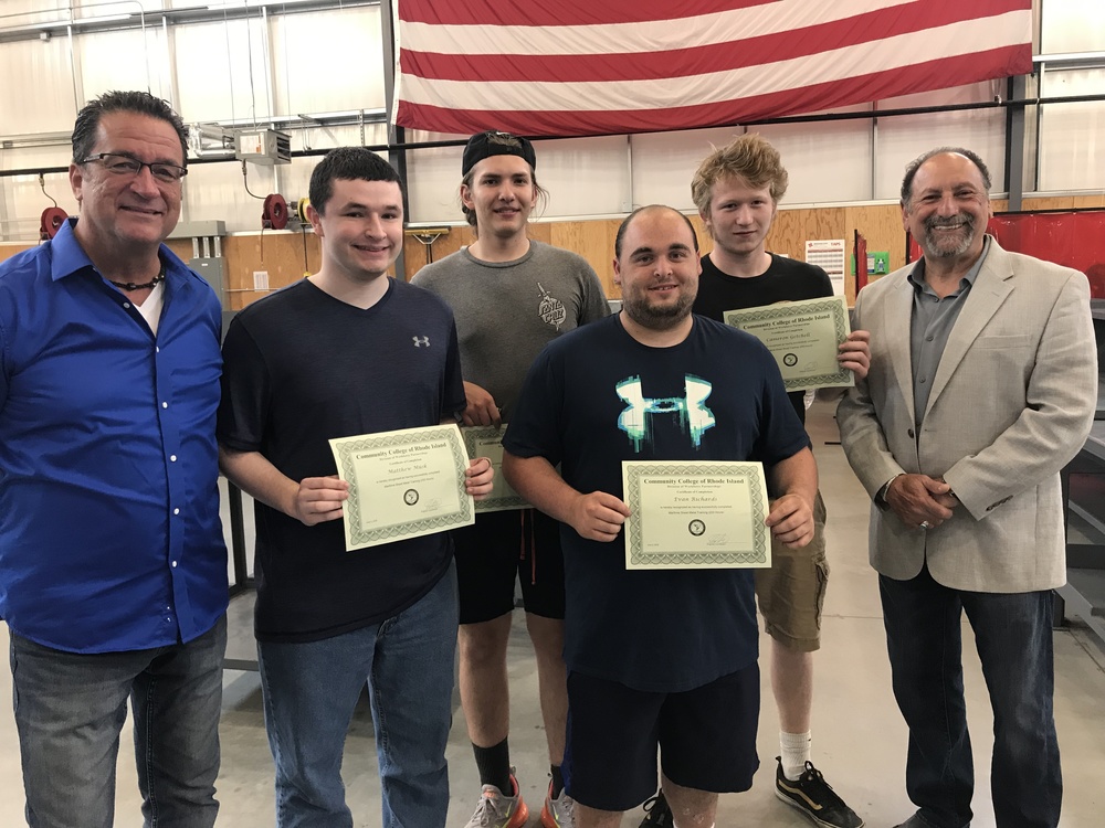 Exeter-West Greenwich High School pipefitting students and instructors (Left to right) Instructor Jude Pescatello, Matthew Musk, Colin Couture, Evan Richards, Cameron Getchell, and Instructor John Koussa.