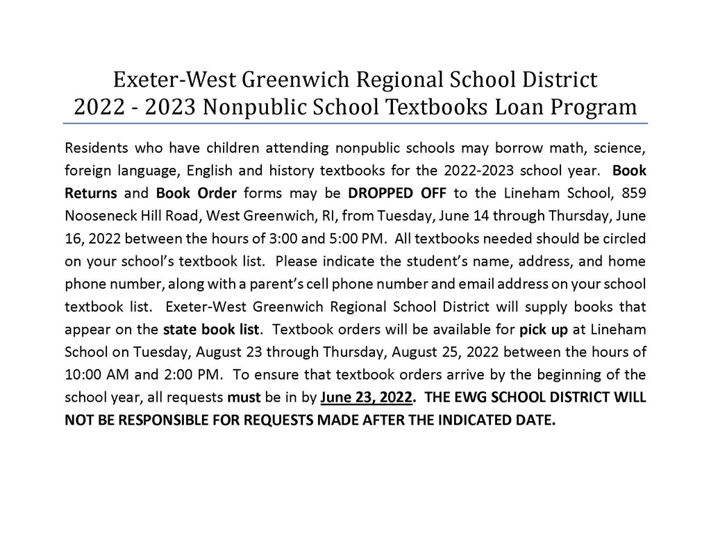 2022-2023  Nonpublic School Textbooks Loan Program 